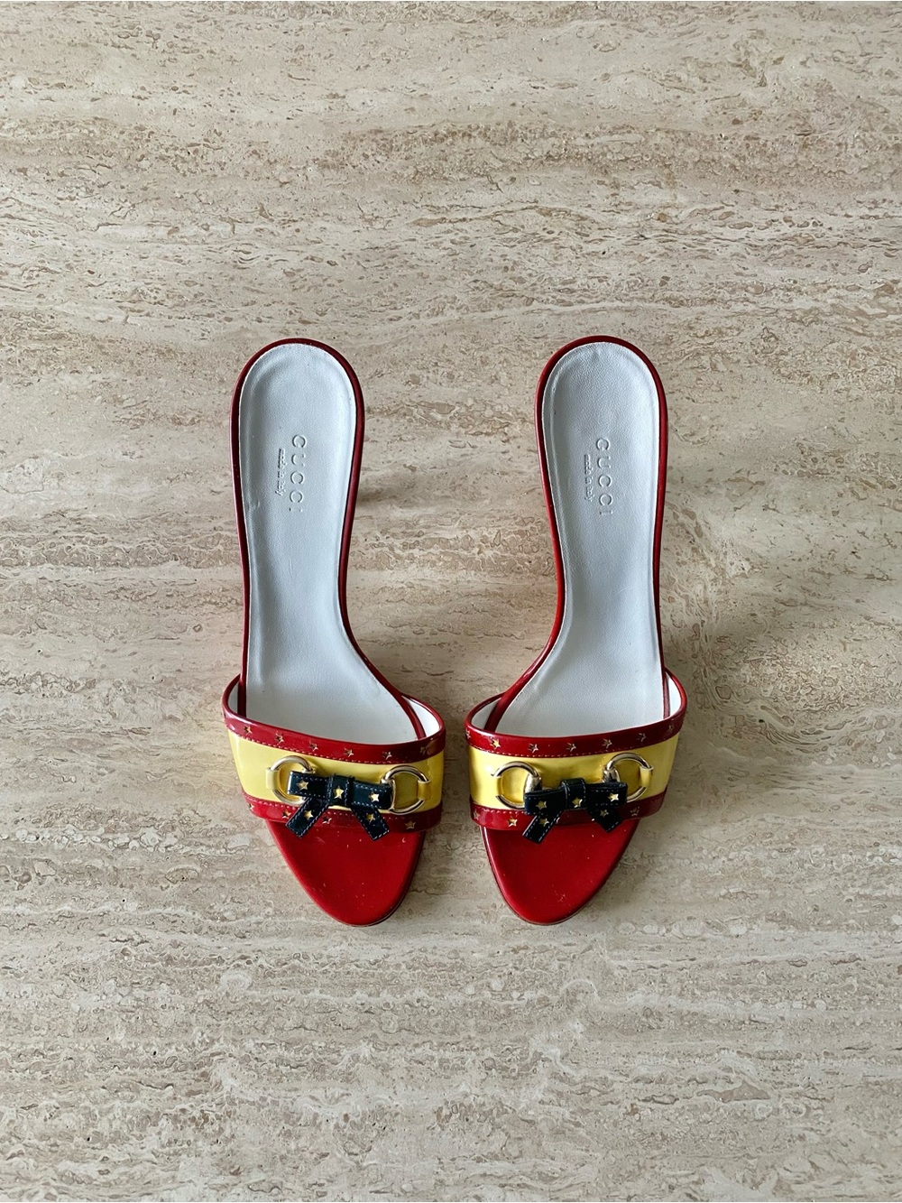 Vintage Gucci Star Bow Horsebit Mule Sandal Heels